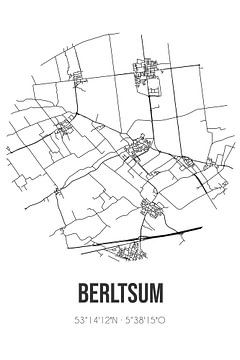 Berltsum (Fryslan) | Karte | Schwarz und Weiß von Rezona