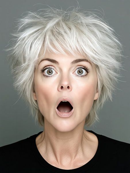 Blonde étonnée aux cheveux en bataille par Frank Heinz