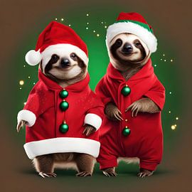 2 cute sloths in a Christmas costume by Laly Laura