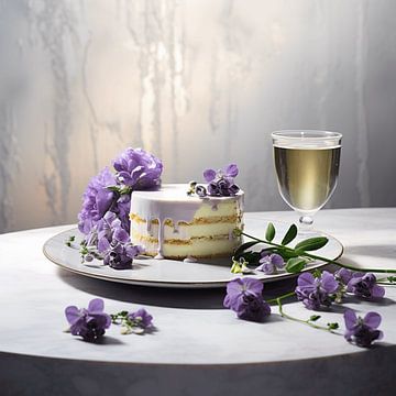 Gâteau au fromage aux agrumes avec fleurs et bulles sur Karina Brouwer