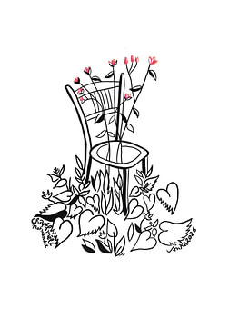 Illustration „Blühender Stuhl“ Normandie – Line Art Illustration von Anna Kautenburger (AnKa)