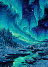 Northern lights over icy landscape by Pixelbull Design