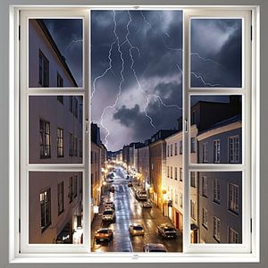 City Fenster Nacht Blitze erleuchtete Straße  Kontrast Leben