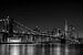 NY Brooklyn Bridge at night (black and white) van Jeanette van Starkenburg