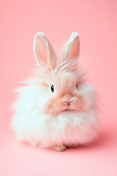 Flauschiges Kaninchen auf zartem Pink von Poster Art Shop