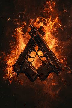 Two small arms on fire on a black background by MNS Designs