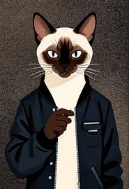 Tableau mural représentant un chat siamois décontracté en blouson aviateur | Portrait d'animal moderne