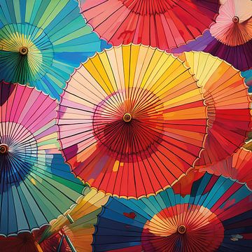 Illustration of colourful Japanese umbrellas