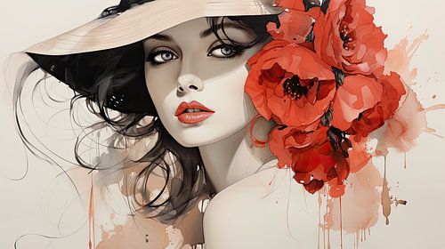 Florale elegantie: het stralende portret van een dame