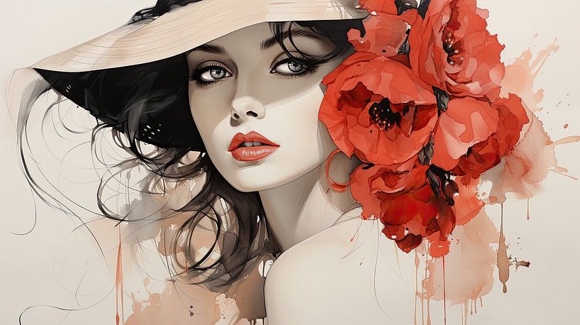 Florale Eleganz: Das strahlende Porträt einer Dame von Peter Balan