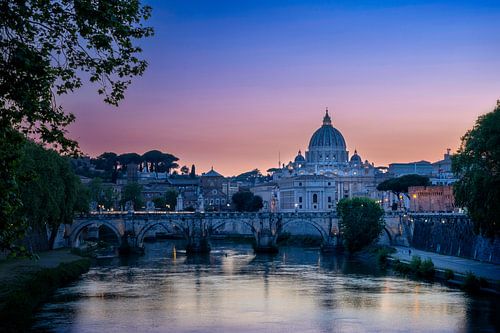 The Angel Bridge and St. Peter's Basilica at sunset