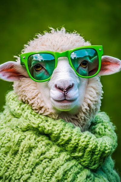 Sheep with sunglasses and knitted scarf by Poster Art Shop