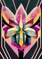 1920 Orchidee op zwart - Art Deco aquarel