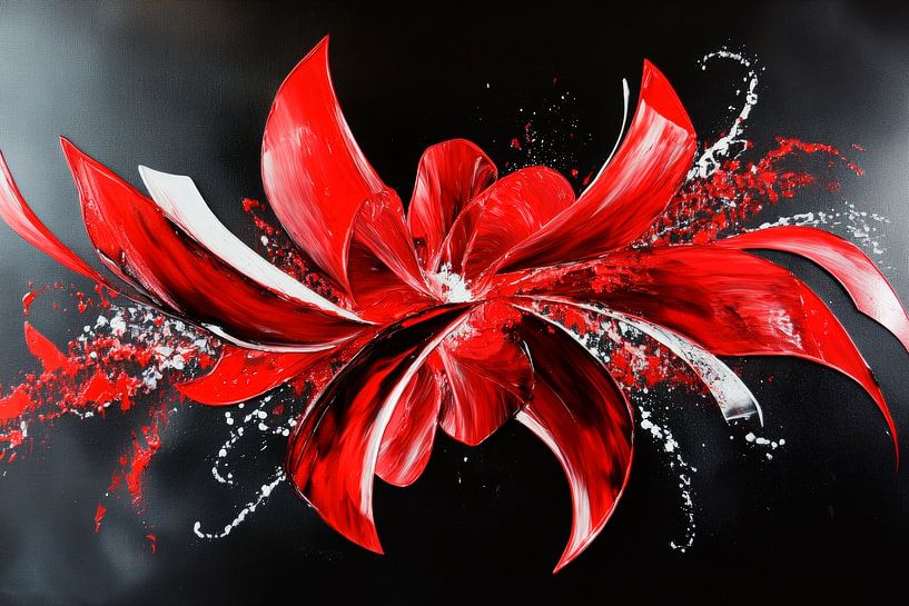 Rote Blütenfantasie – Dynamisch und Modern von Poster Art Shop