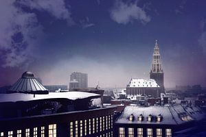 Die stille Schönheit von Groningen bei Nacht: Historische Architektur unter einer Schneedecke