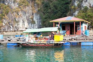 Verkaufsboot in einem schwimmenden Dorf in Vietnam
