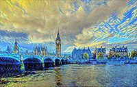 London Bridge in de stijl van Van Gogh Sterrennacht van Slimme Kunst.nl thumbnail