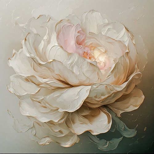 Portrait d'une pivoine dans des tons blanc et beige.