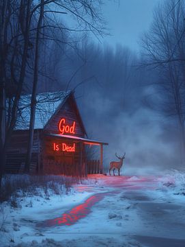 Gott ist Tot | Winterlandschaft mit Rothirsch von Frank Daske | Foto & Design