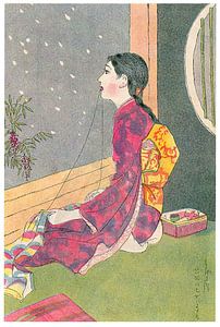 Sudō Shigeru - Mädchen, das ein Frühlingstuch näht