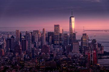 L'horizon de la ville de New York au coucher du soleil sur Mark Bolijn