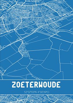Blauwdruk | Landkaart | Zoeterwoude (Zuid-Holland) van Rezona