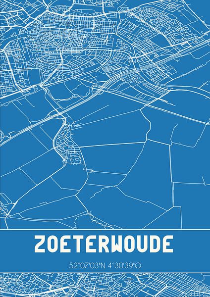 Blauwdruk | Landkaart | Zoeterwoude (Zuid-Holland) van Stad & Wand