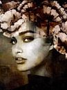Romance | A portrait of a woman surrounded by pink flowers. by Wil Vervenne thumbnail
