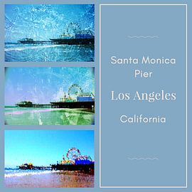 Square Blue Santa Monica Pier Collage by Christine aka stine1