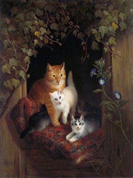 Henriëtte Ronner-Knip - Kat met kitten (1844) van Peter Balan