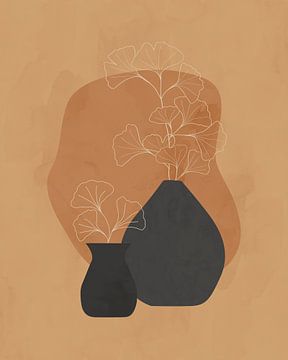 Stilleven illustratie van Ginkgo in twee vazen