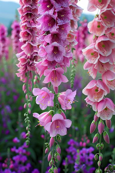 Close-up of Pink Flowers with Dewdrops by Art & Soul Creations