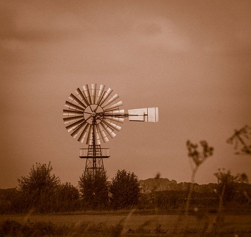 Paysage de Fries avec moulin à vent depuis le lac Sneekermeer