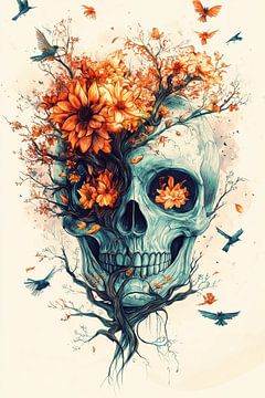 Abstracte schedel met herfstachtige vibes Halloween van Mel Digital Art