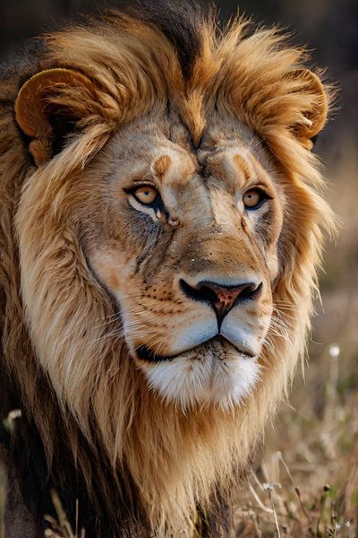 Majestic lion with intense gaze in nature by Art & Soul Creations