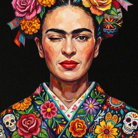 La Frida Floral Exotic Portrait von Marja van den Hurk