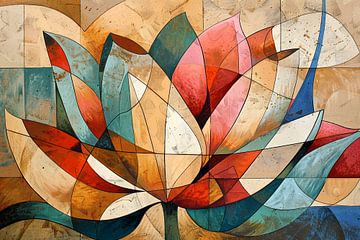 Abstracte geometrische compositie van een lotusbloem van De Muurdecoratie