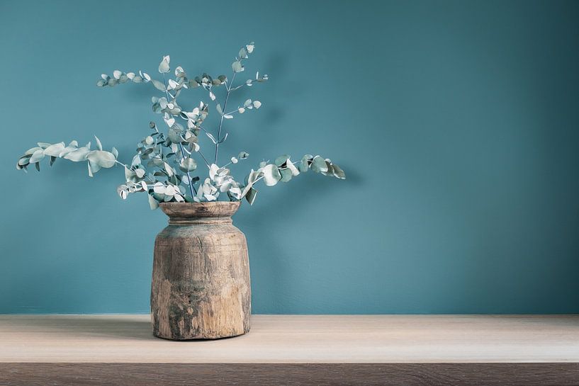 Wooden Rustic Vase with Eucalyptus by Nancy Pauwels Photo