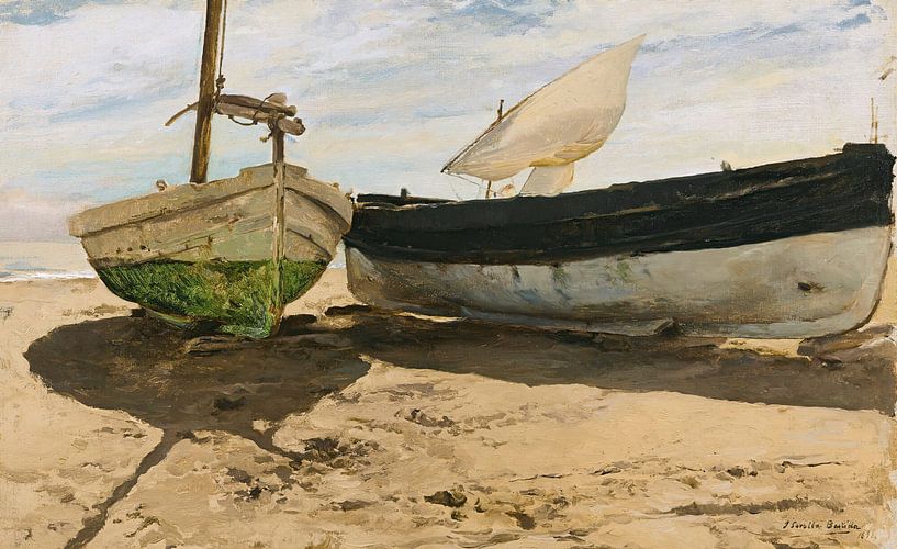 Fischerboote am Strand, Valencia, Joaquín Sorolla von Meisterhafte Meister