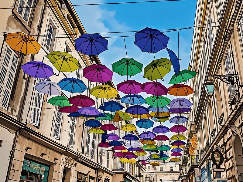 Kleurrijke paraplu's Street Art van Sergio Pazzano