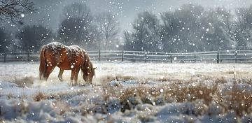 Winterlandschap met paard van fernlichtsicht