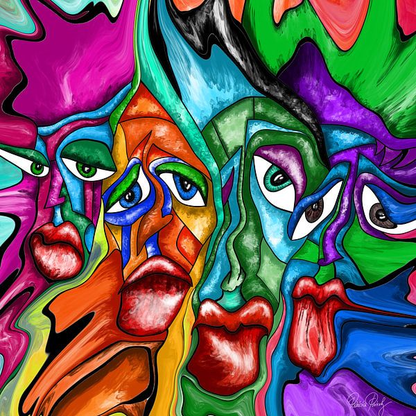 Abstract Art - Fluid Painting Faces Urban Art by Patricia Piotrak