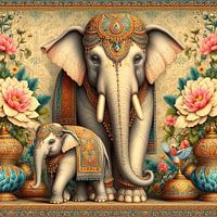 India art, elephant with calf