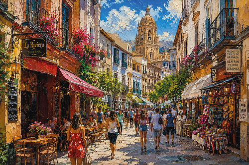 A painting of Granada – a beautiful city in Spain.