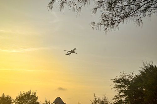 Het vliegtuig is net opgestegen