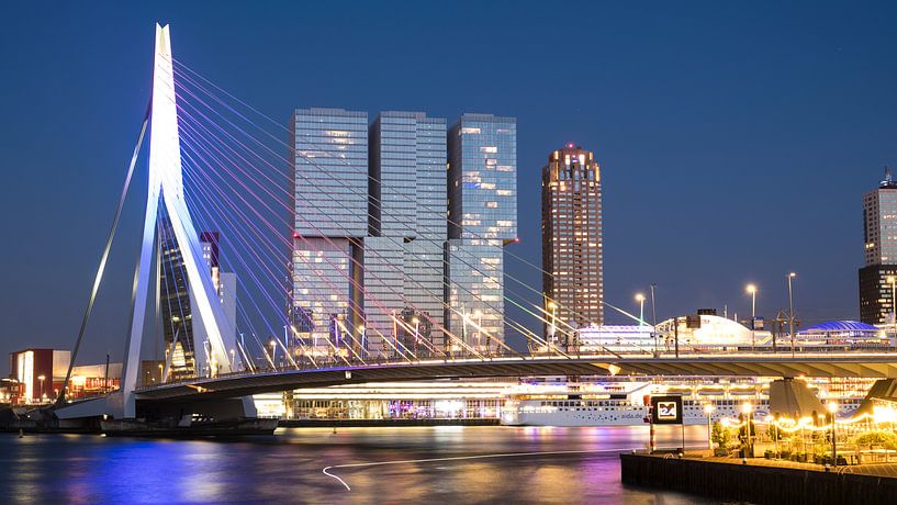 Illuminated Erasmus Bridge and the skyscrapers of Kop van Zuid, Rotterdam von Anna Krasnopeeva