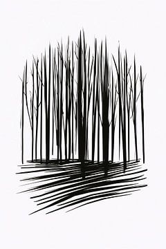 Ligne d'arbre minimaliste en noir et blanc sur De Muurdecoratie