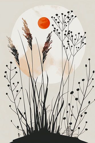 Rode maan in het veld