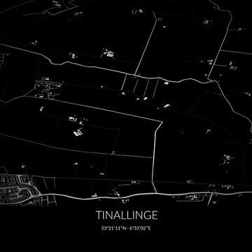 Zwart-witte landkaart van Tinallinge, Groningen. van Rezona