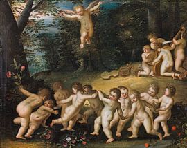 Jan Brueghel the Younger, Putti dance in a clearing in the woods, ca 1630 by Atelier Liesjes